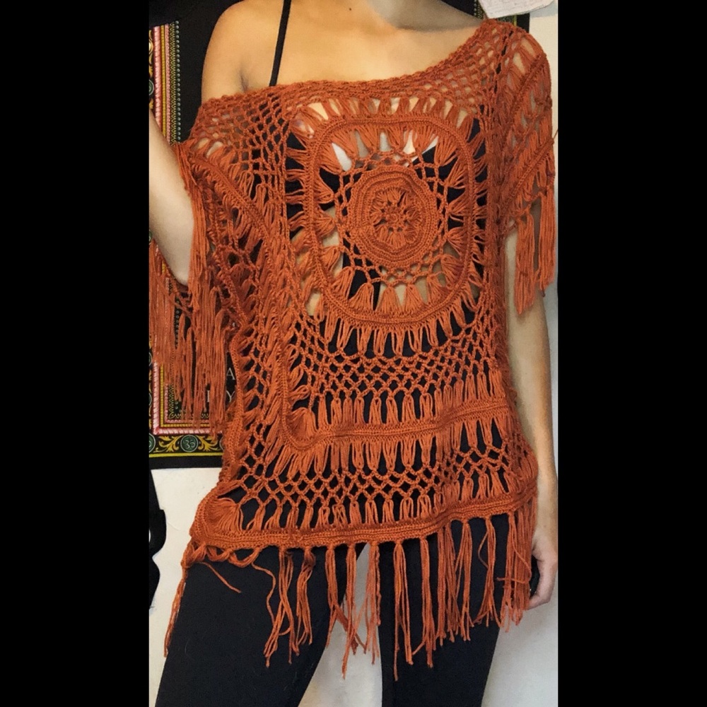 S QUESTIONS Burnt Orange Crochet Top
